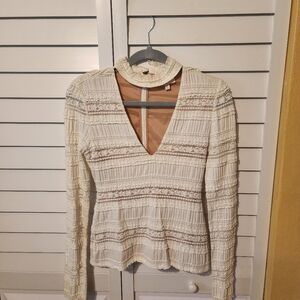 Cinq a Sept Cecily Lace Choker V Neck Top SZ S